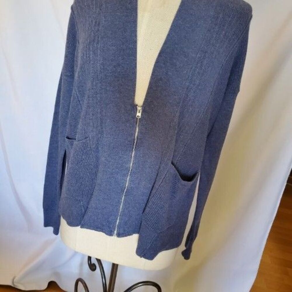 Abercrombie & Fitch Cardigan Sweater Womens Ribbed Slate Blue Zip Pockets S-XS